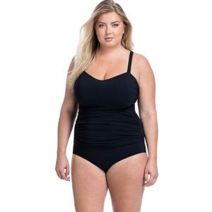 New! PROFILE BY GOTTEX Tutti Frutti Plus Size One-Piece Solid Black Swimsuit